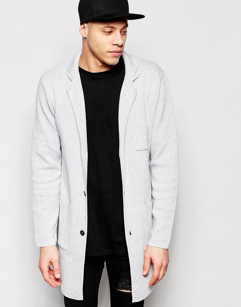 ASOS Knitted Jacket In Light Gray