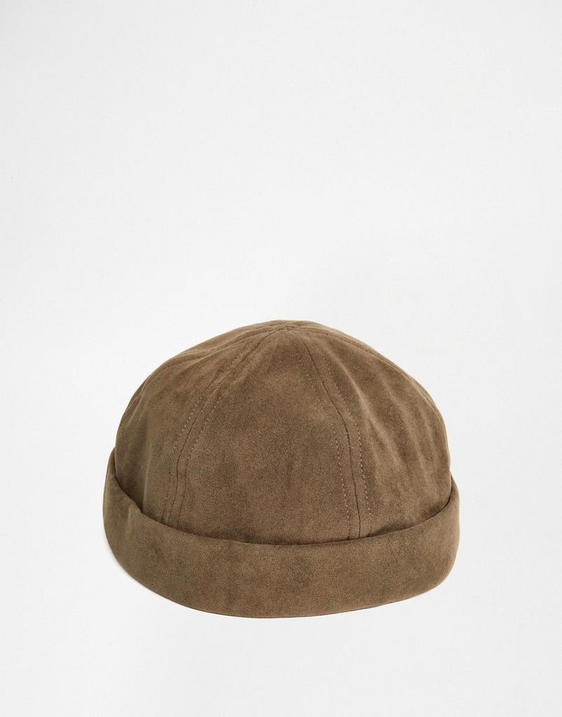 ASOS Docker Cap In Khaki Faux Suede