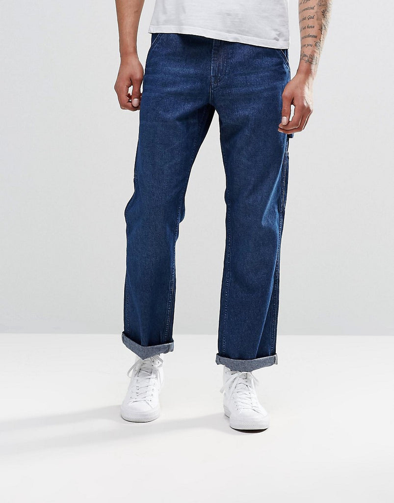 ASOS Straight Jeans With Pockets In Mid Blue