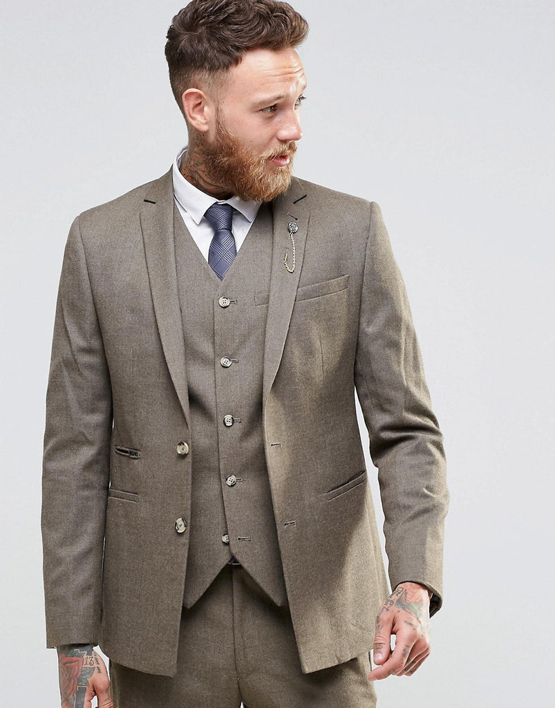 ASOS Slim Suit Jacket In Brown Tweed