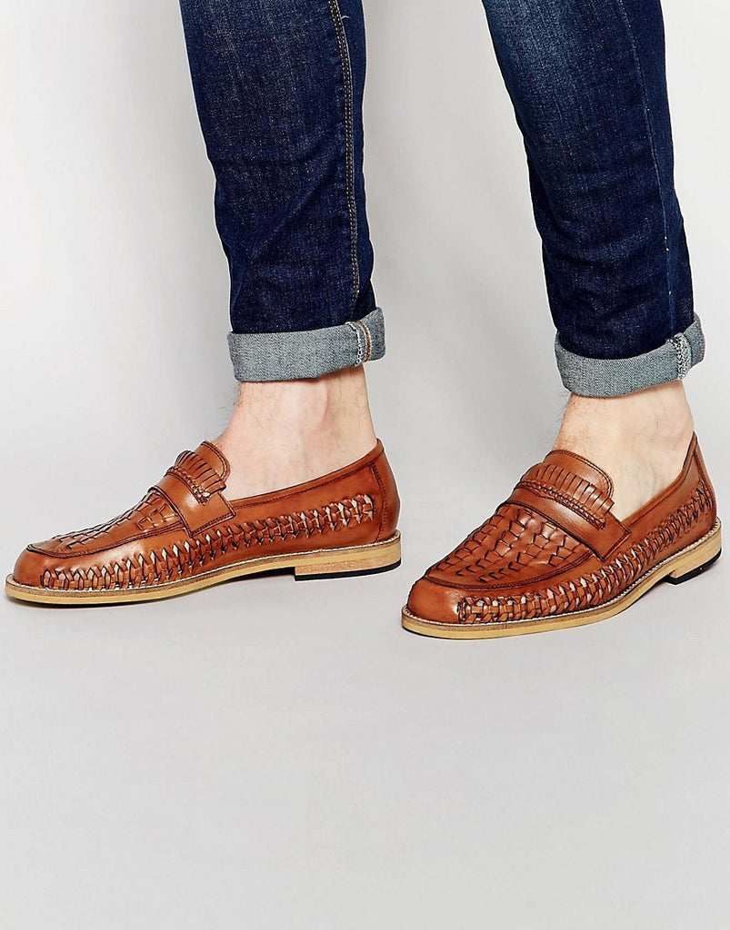 Frank Wright Woven Loafers In Tan