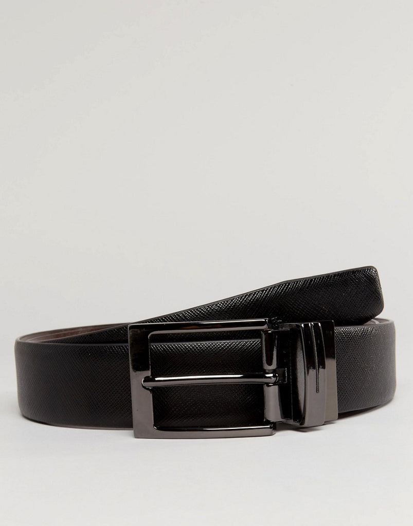 French Connection Reversible Saffiano Leather Belt