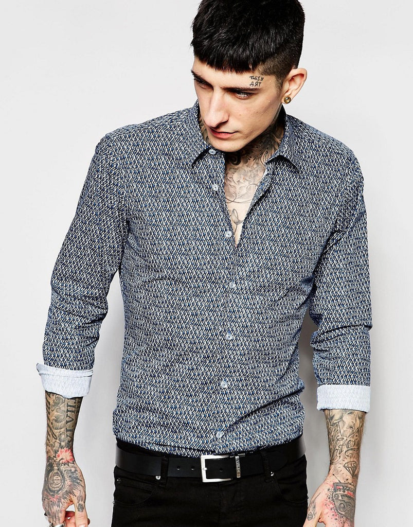 Devil's Advocate Formal Zig Zag Print Slim Fit Shirt