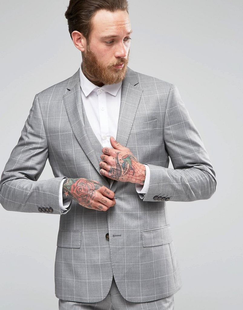 River Island Slim Fit Suit Jacket In Gray Check