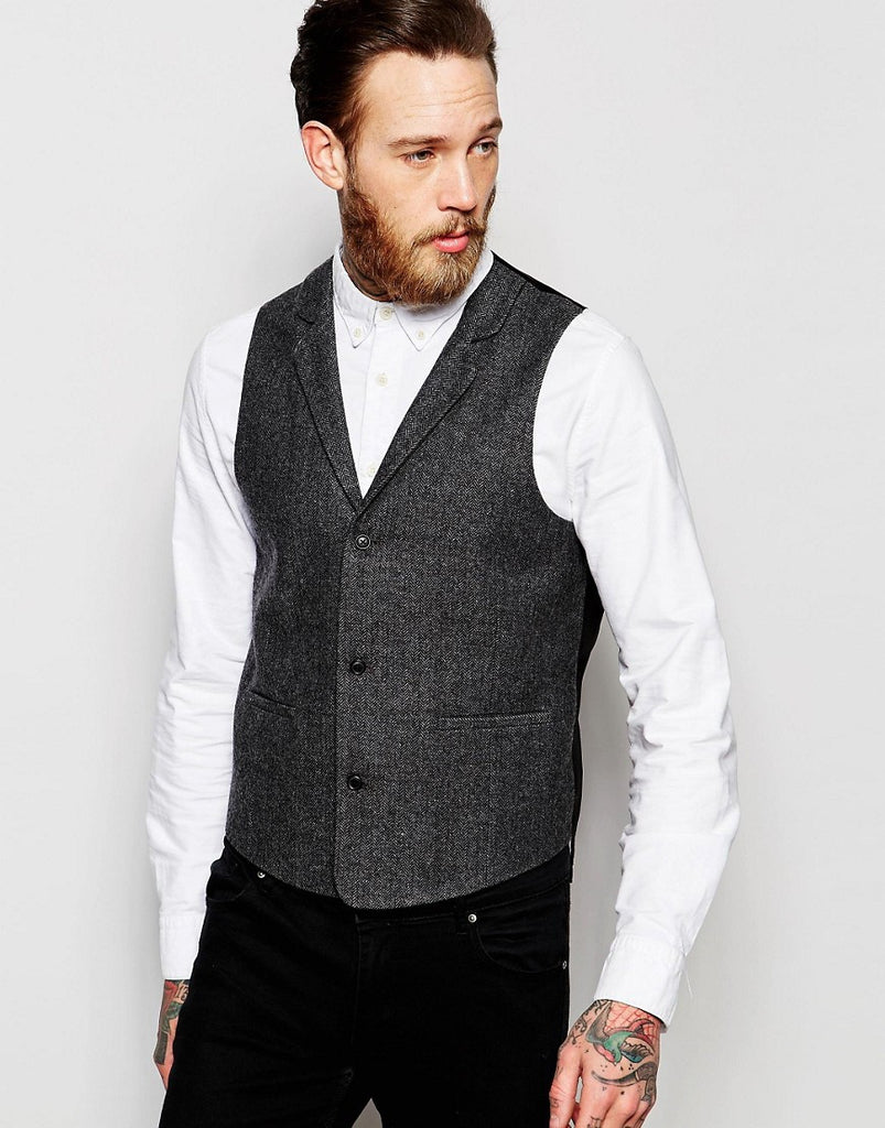 ASOS Slim Vest with Peak Collar in Gray