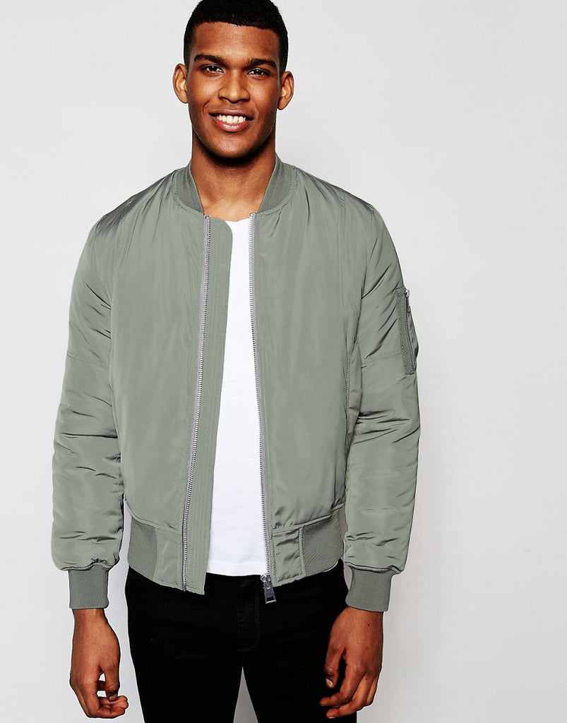ASOS Bomber Jacket With MA1 Pocket In Light Khaki
