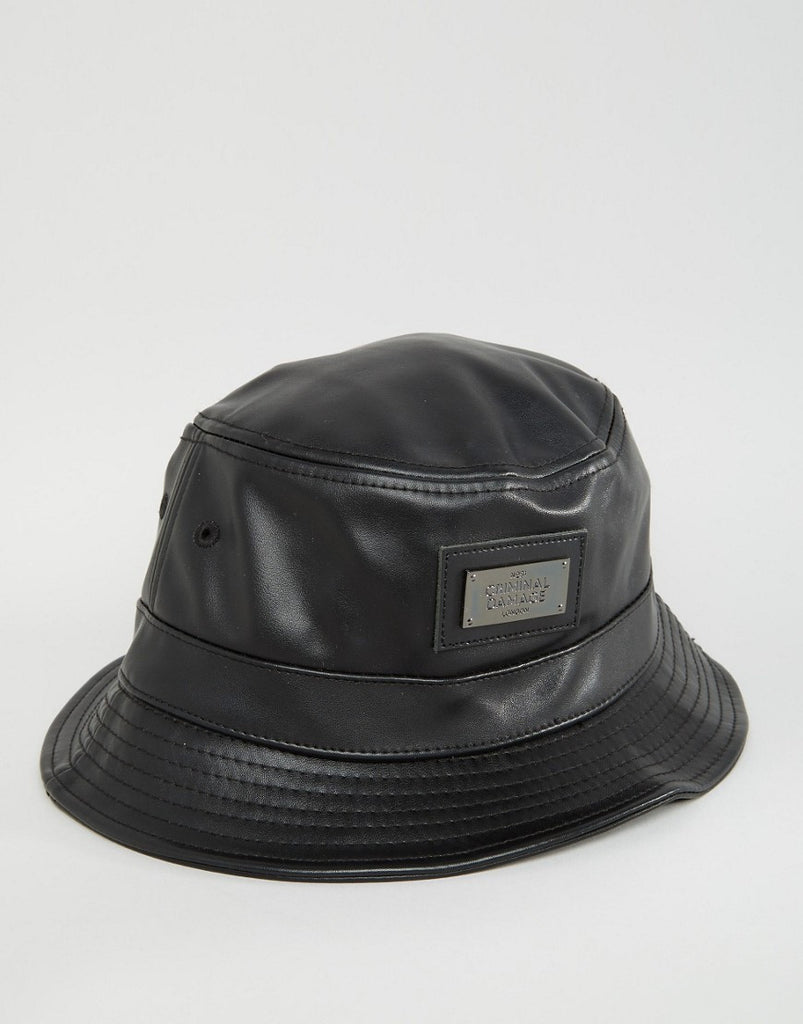 Criminal Damage Leather Look Bucket Hat