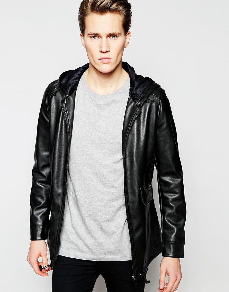 Barney's Faux Leather Long Parka Jacket