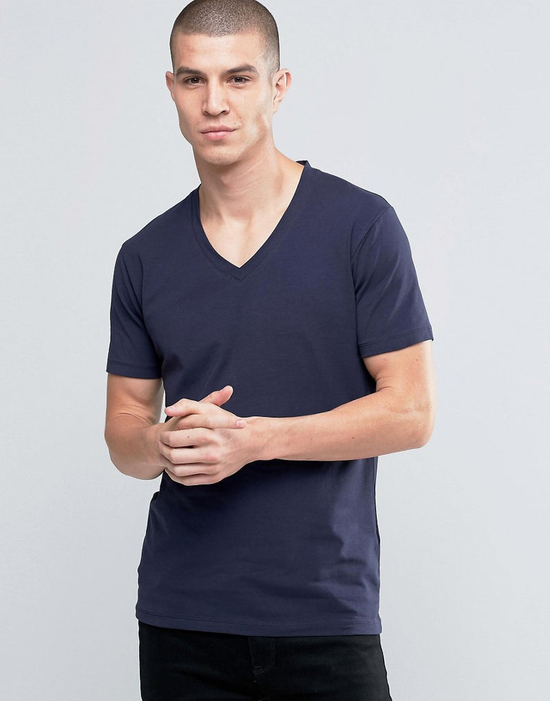 Selected Deep V Neck Navy T-Shirt