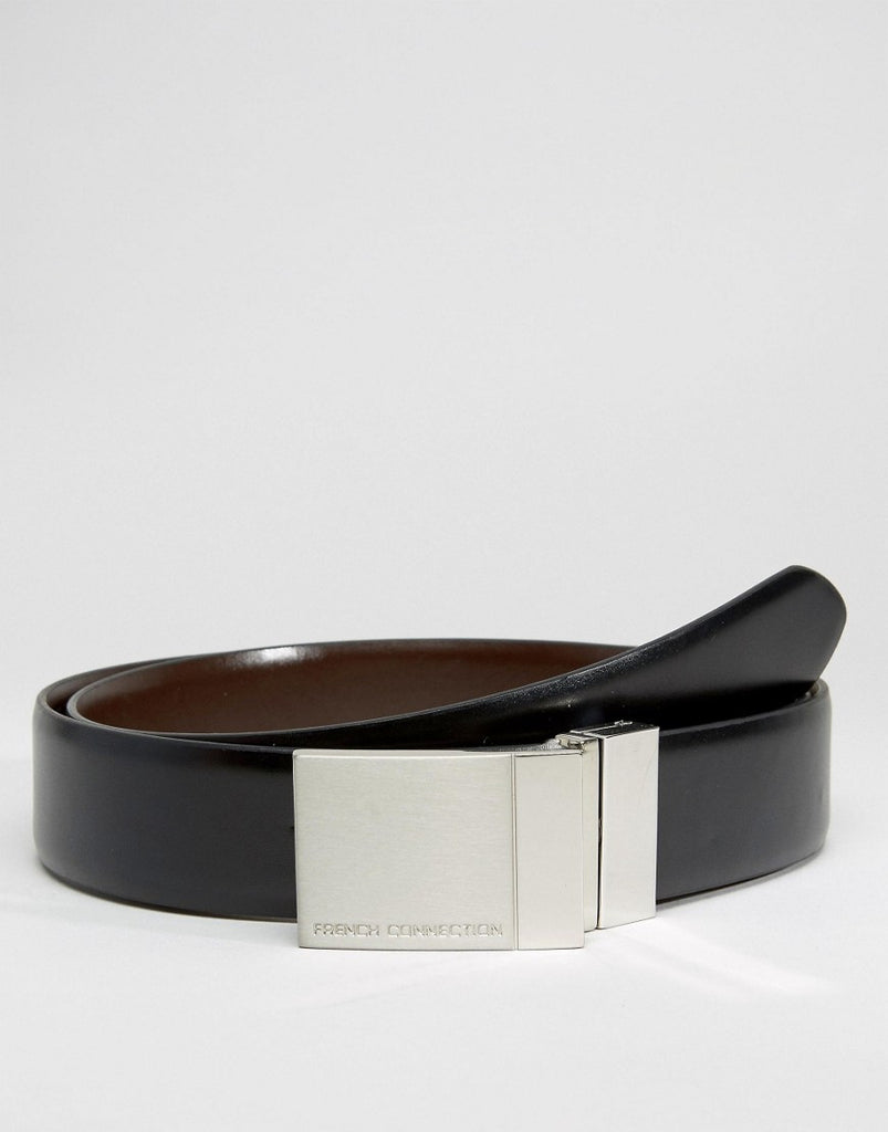 French Connection Reversible Leather Plaque Belt