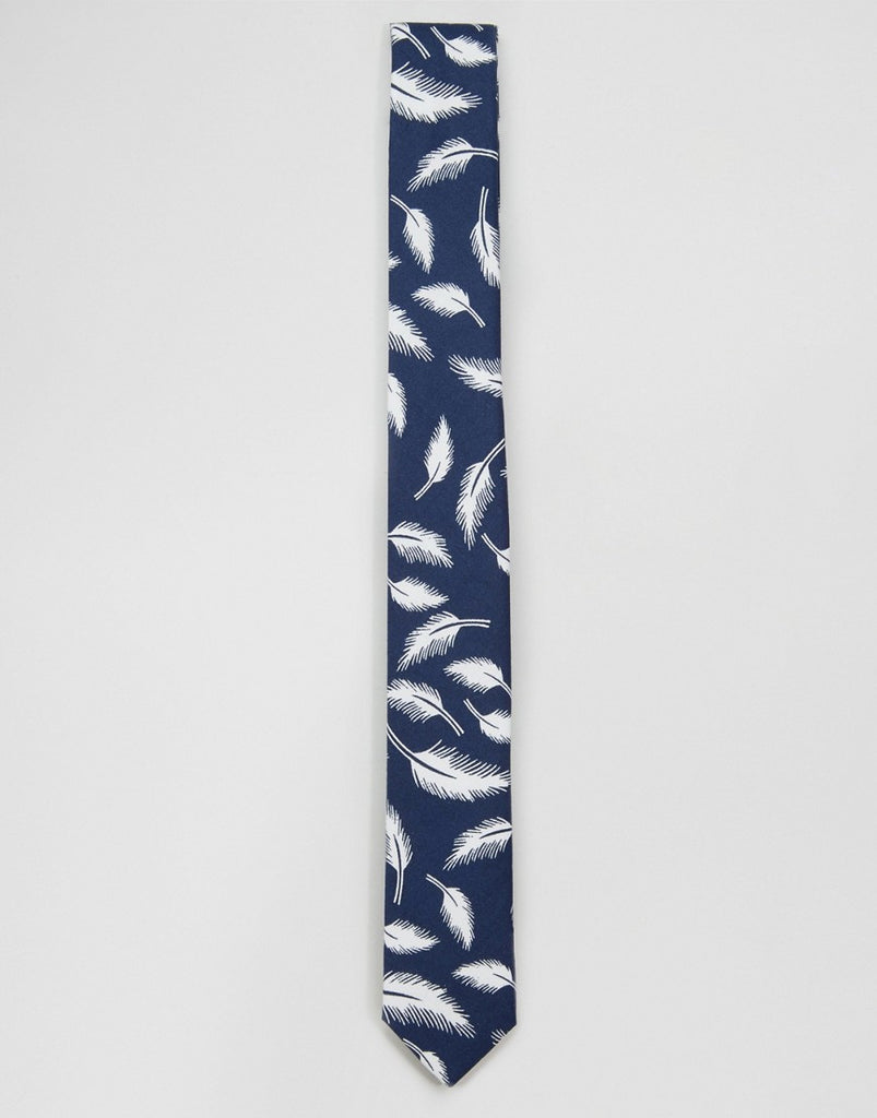 Noose & Monkey Skinny Tie Feather In Cotton