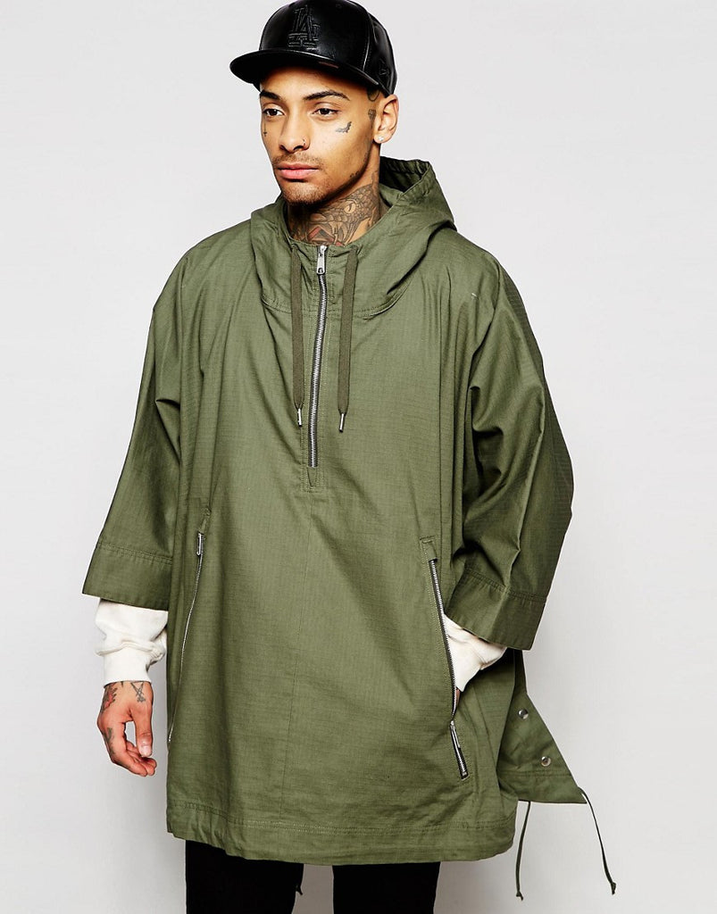 ASOS Ripstop Poncho In Khaki