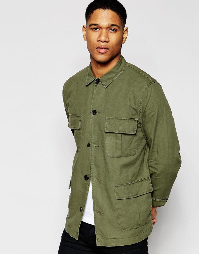 River Island Worker Overshirt In Khaki