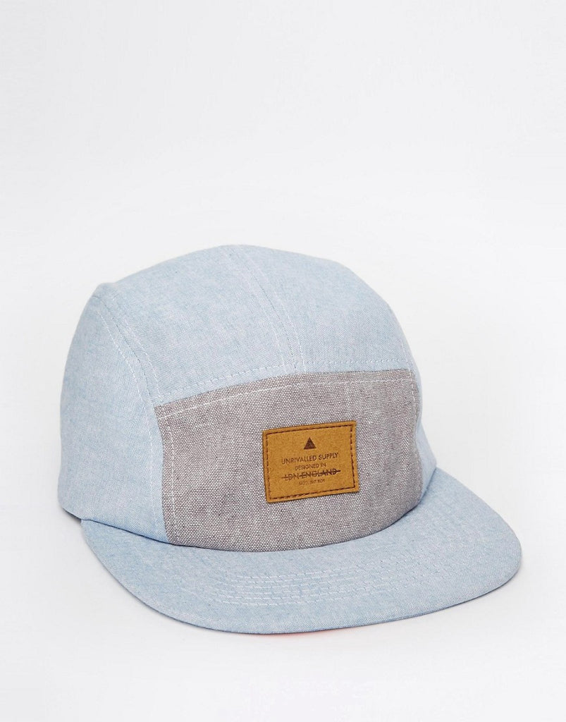 ASOS 5 Panel Cap In Blue And Gray Washed Chambray