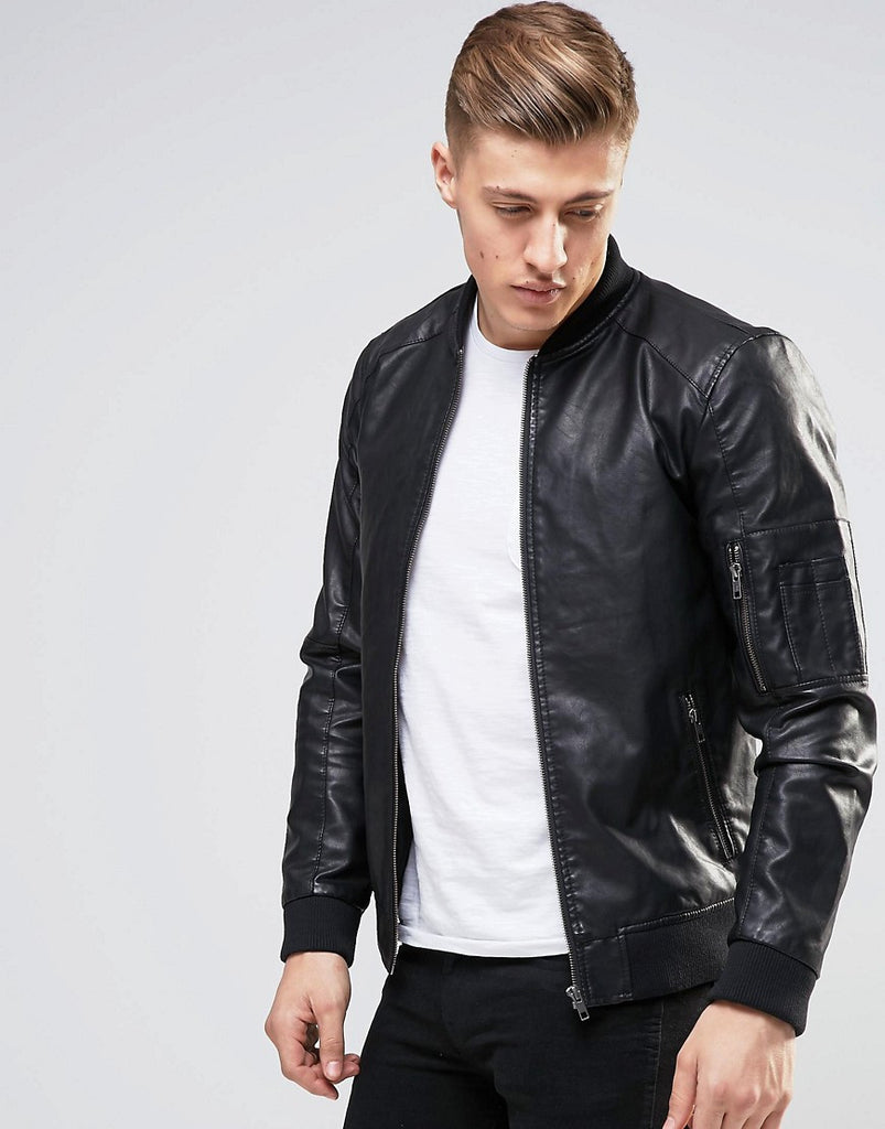 Produkt Faux Leather Bomber Jacket