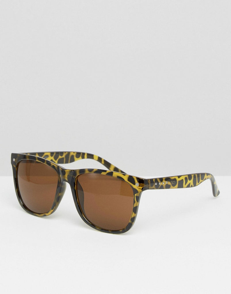 Jack & Jones Square Sunglasses In Leopard Print