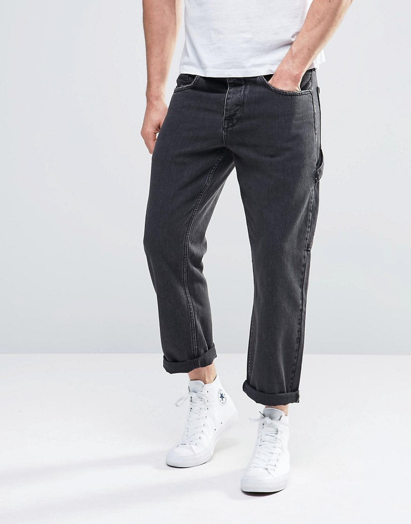 ASOS Straight Cropped Workman Jeans In Washed Black