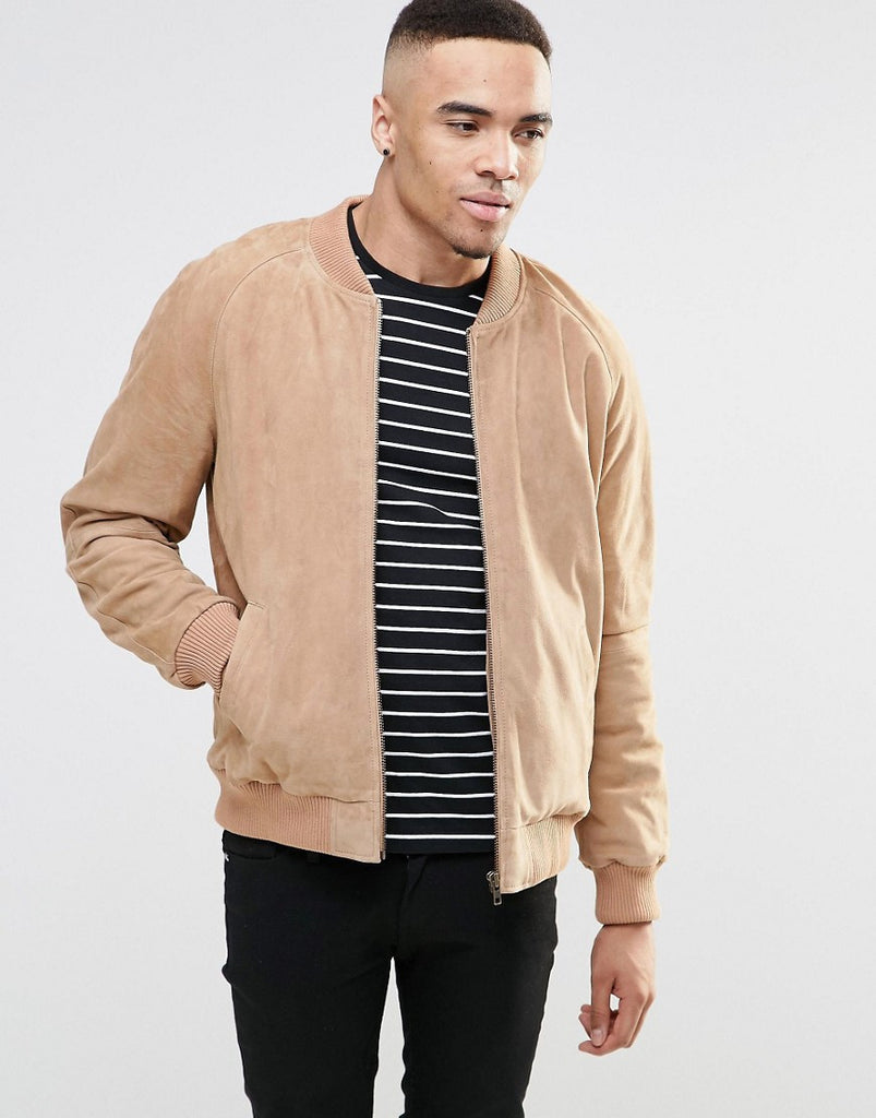 ASOS Suede Bomber Jacket In Sand