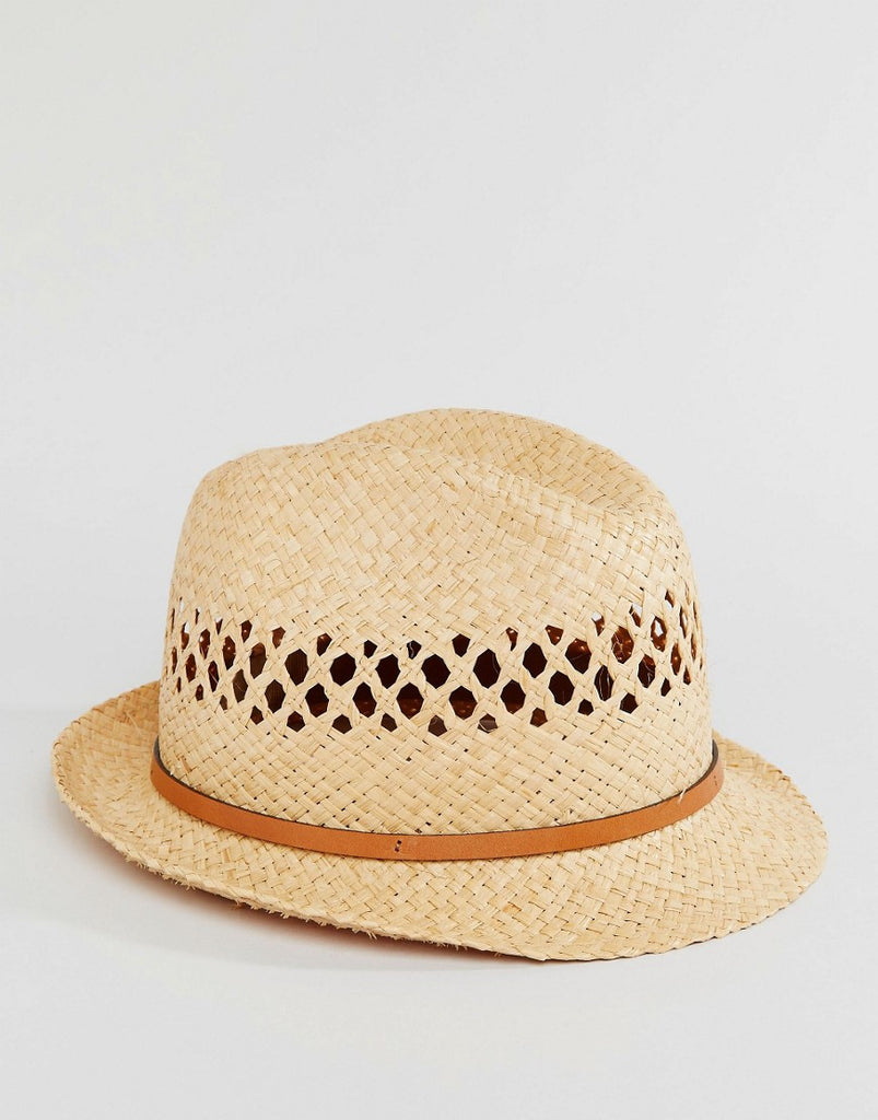 Catarzi Straw Trilby With Leather Band