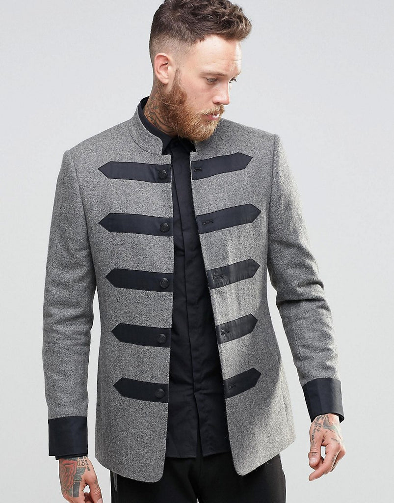 ASOS Slim Band Jacket In Tweed