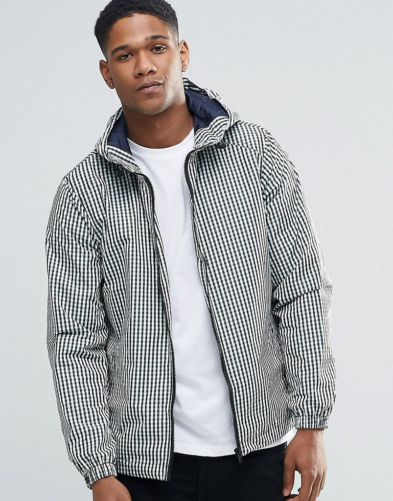 River Island Hooded Jacket In Green Check