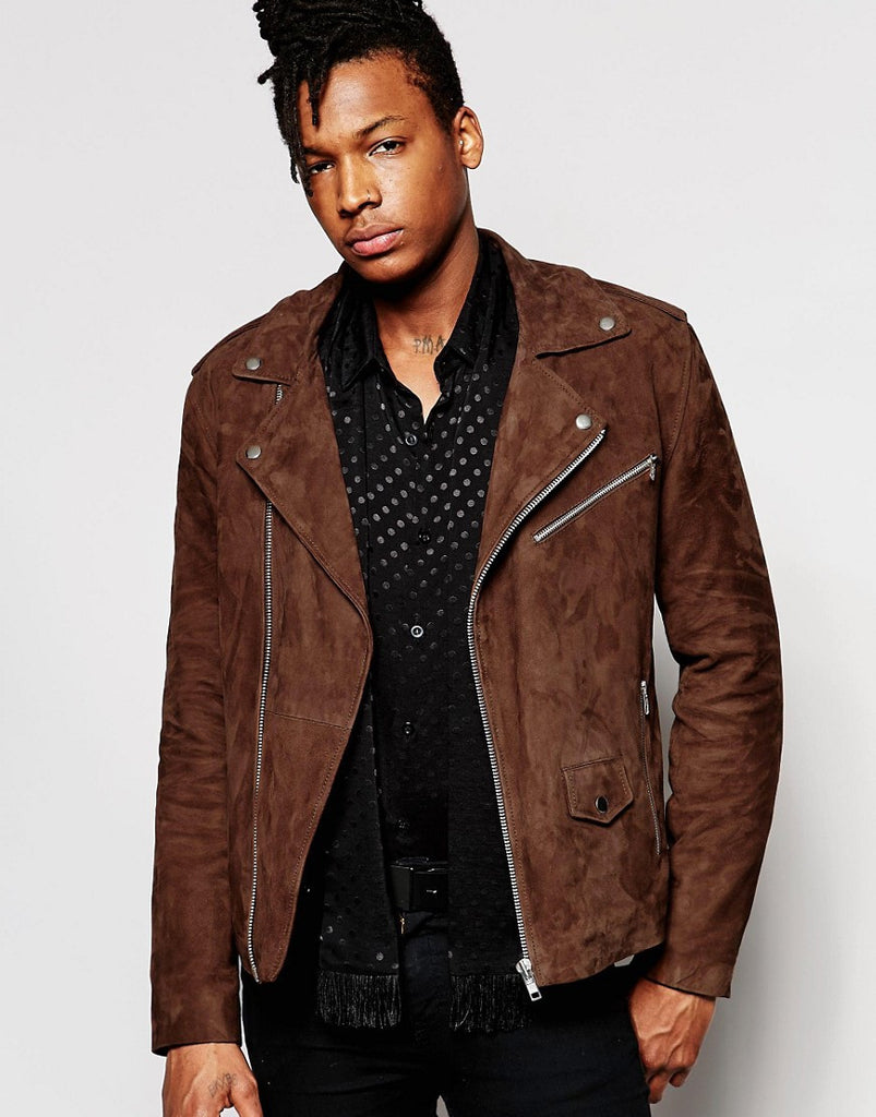 ASOS Suede Asymmetric Biker Jacket In Brown