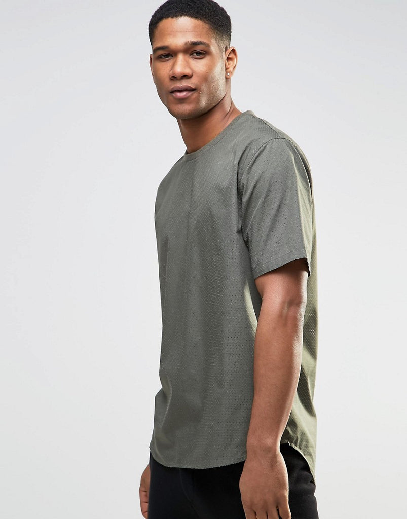 ASOS Perforated Woven Tee In Khaki