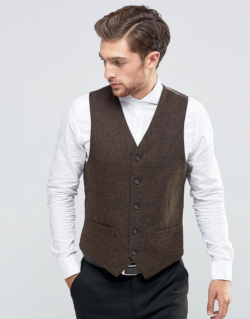 Feraud Heritage Premiun Wool Brown Herringbone Vest