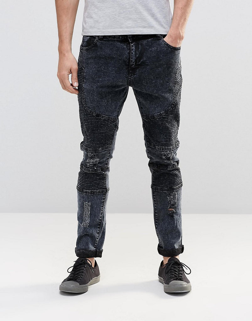 Systvm Biker Jean Nickel Marble Distressed