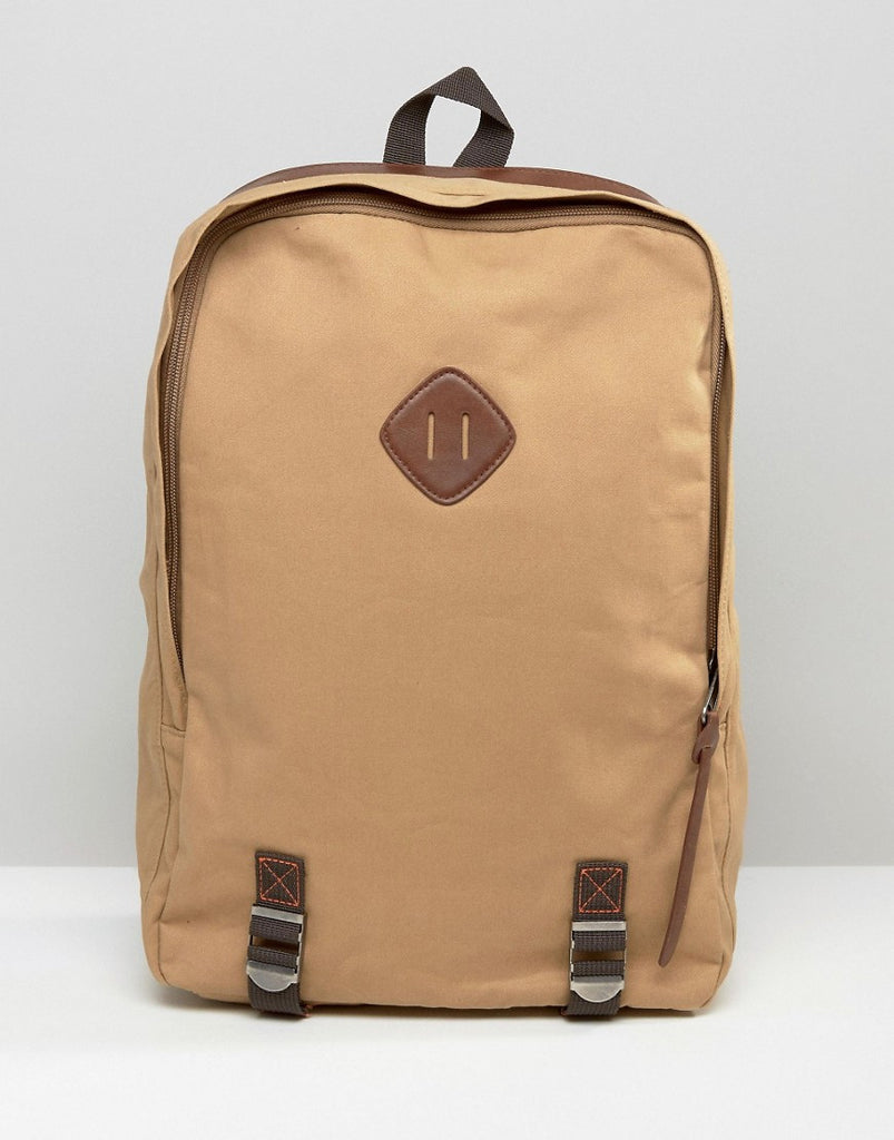 Racing Green Canvas Backpack with Leather Look Trims
