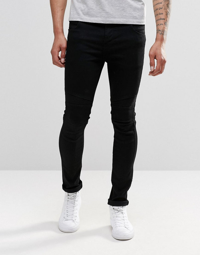 Pull&Bear Super Skinny Biker Jeans in Black