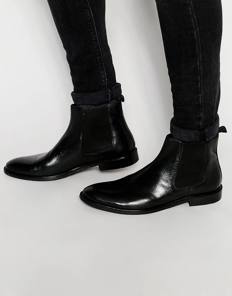 Dune Chelsea Boot In Black Leather