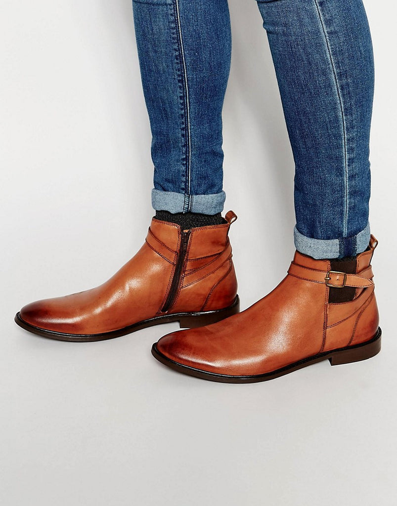 Dune Buckle Boot In Tan Leather
