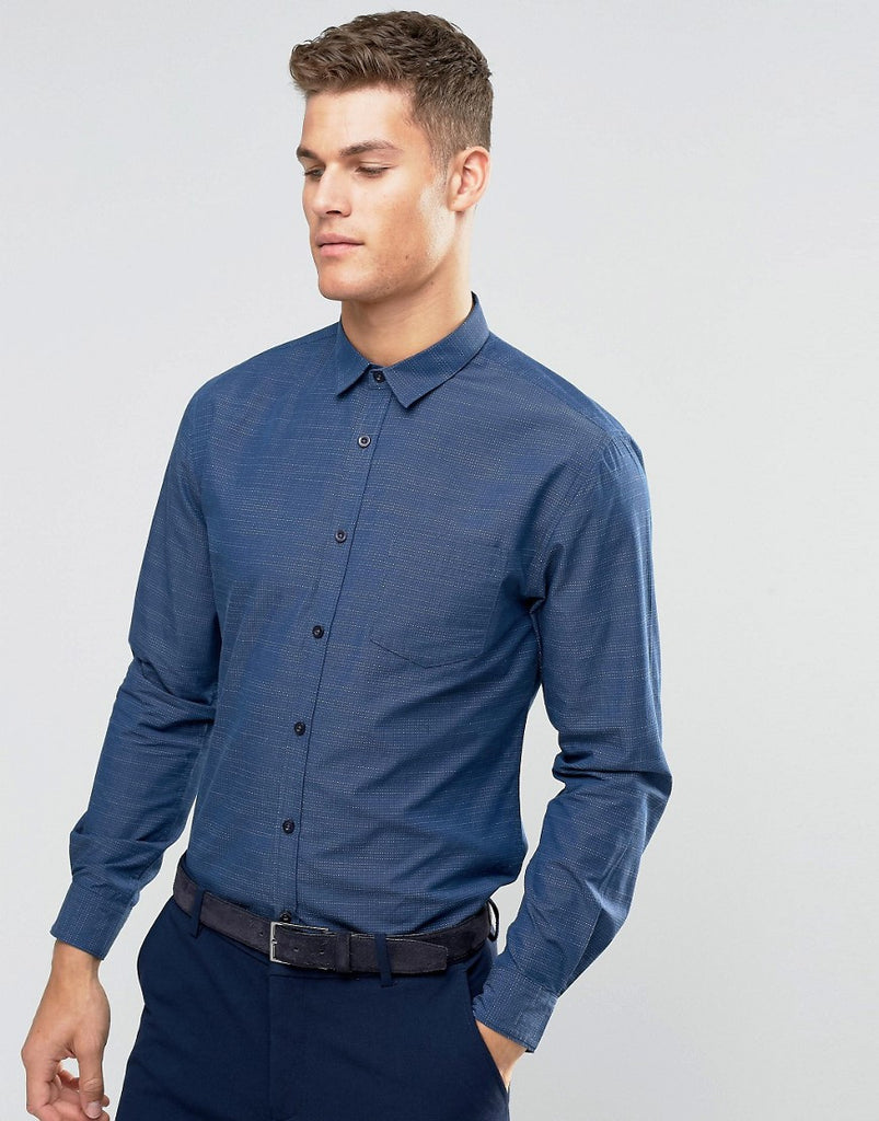 Silver Eight Blue Dobby Slim Fit Smart Shirt