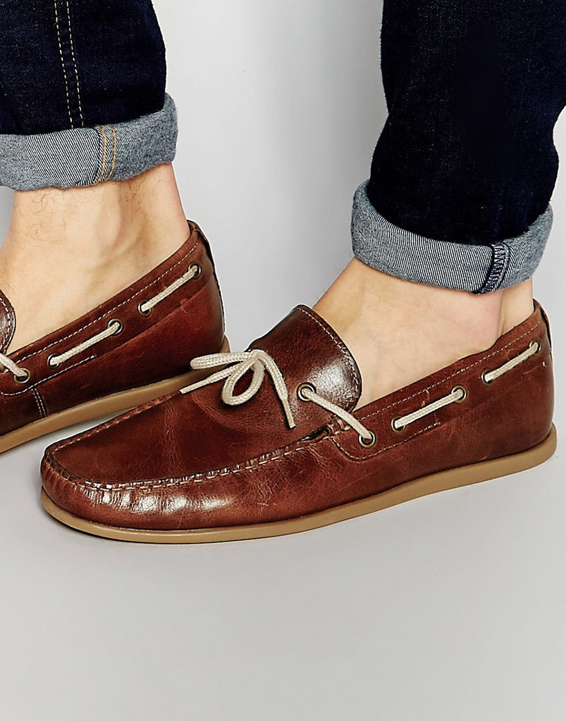 Red Tape Driving Loafers In Tan Leather
