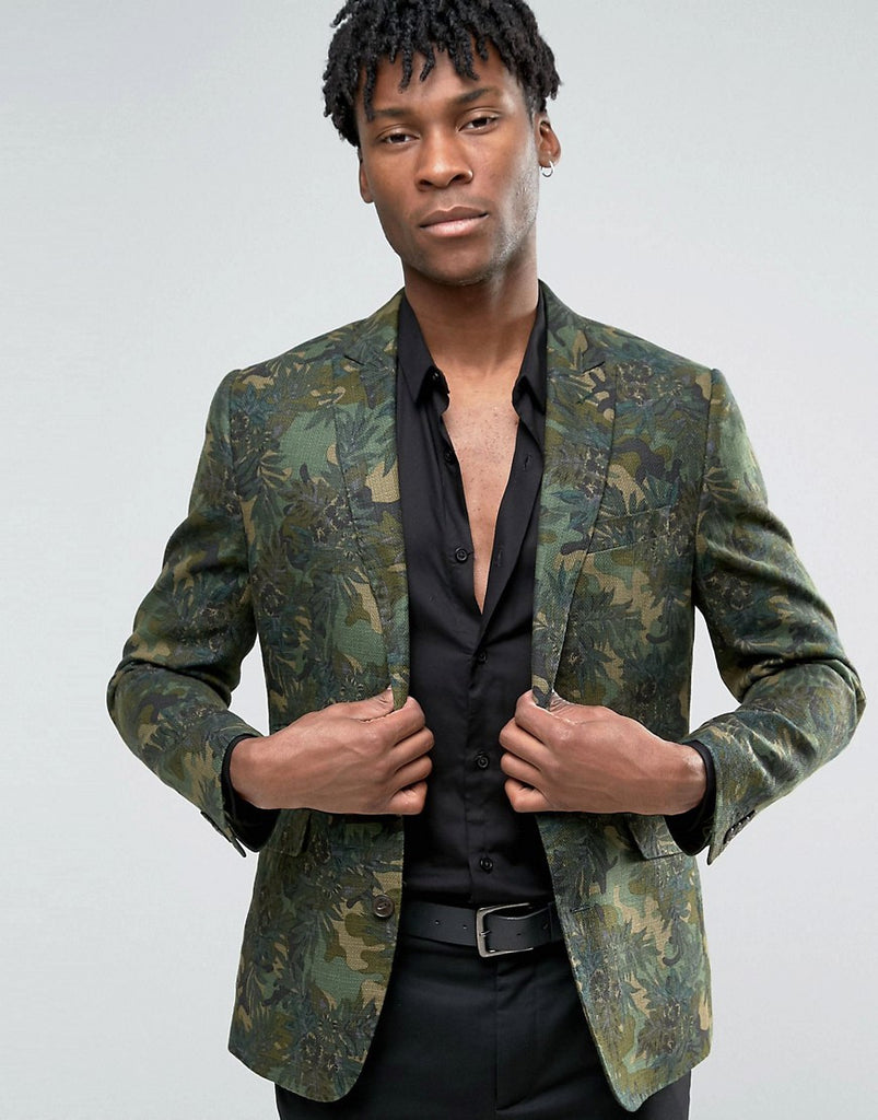 Devils Advocate 70's Floral Camo Print Blazer