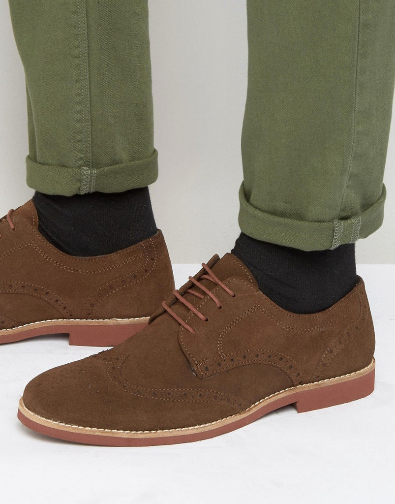 Red Tape Brogues In Brown Suede