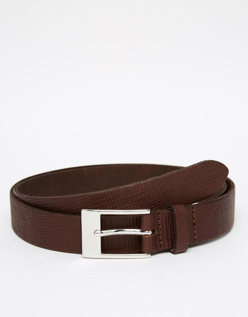 ASOS Smart Leather Belt In Brown With Emboss