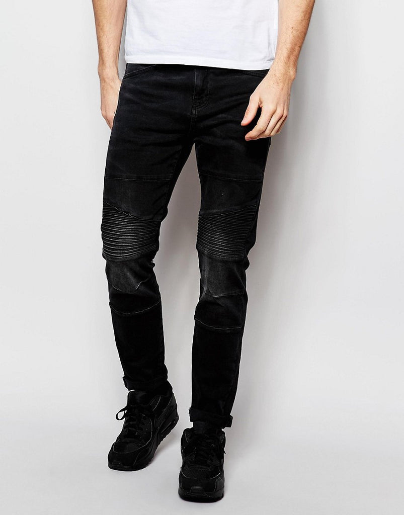 Pull&Bear Skinny Biker Jeans in Washed Black