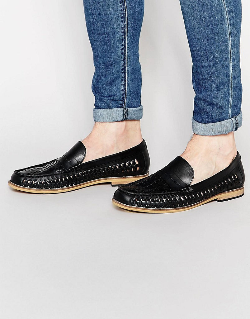 Frank Wright Woven Loafers In Black