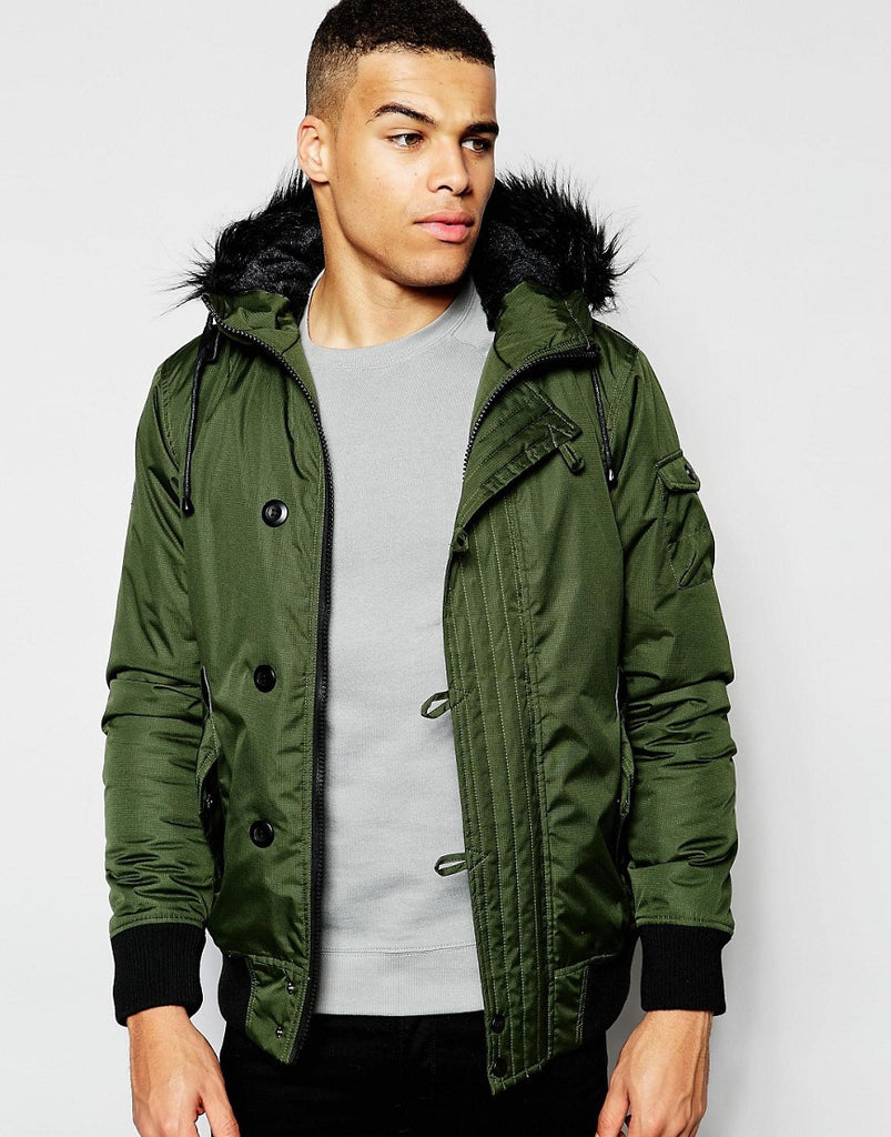 D-Struct Nizkor Faux Fur Trimmed Bomber Jacket