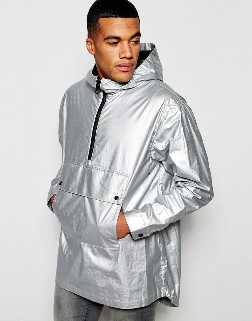 ASOS Hooded Jacket in Silver with Front Pocket