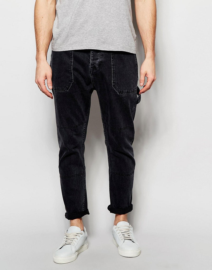 ASOS Bow Leg Workman Jeans In Washed Black