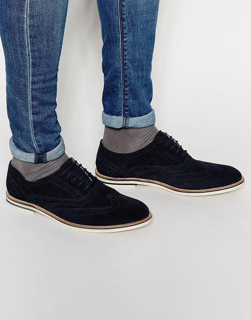 Dune Brogues In Navy Suede