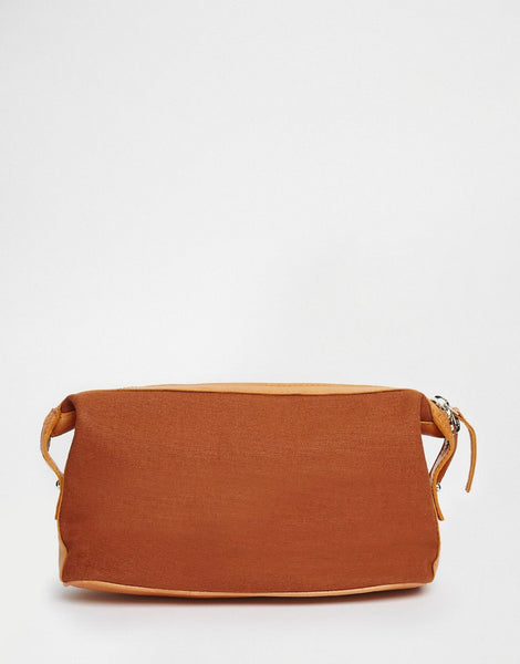 ASOS Canvas And Leather Toiletry Bag In Tan