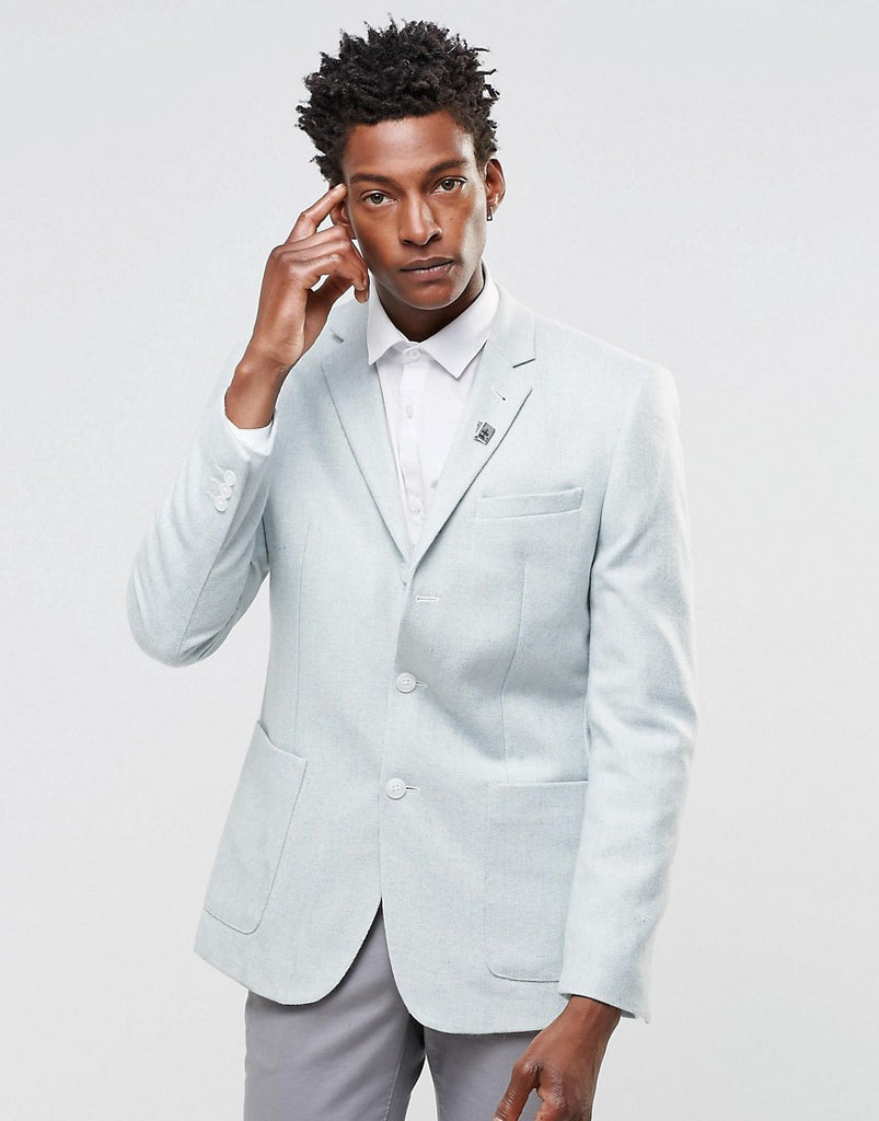 ASOS Slim Blazer in Blue Tweed