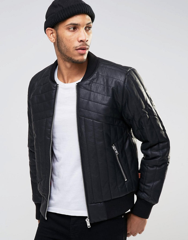 Bellfield Quilted Padded PU Bomber Jacket