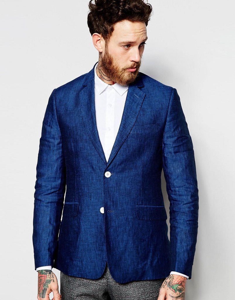 Feraud Premium 55% Linen Blazer in Deep Blue