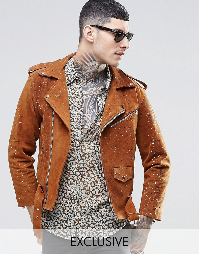Reclaimed Vintage Suede Biker Jacket In Paint Splatter