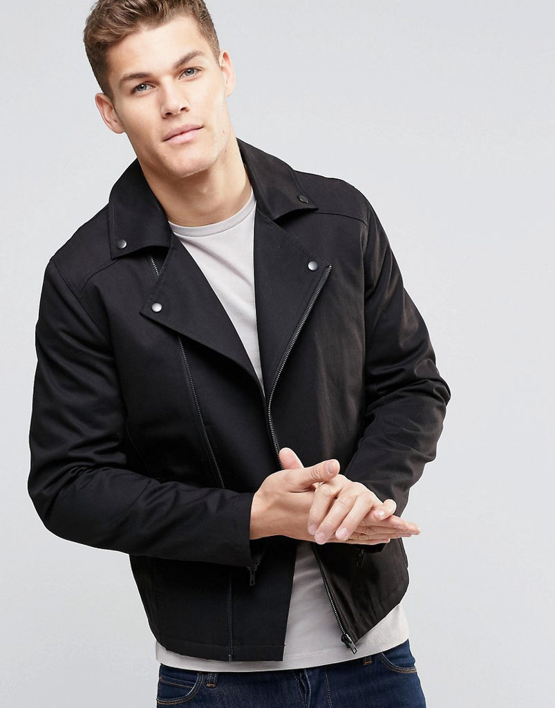 ASOS Biker Jacket In Cotton In Black